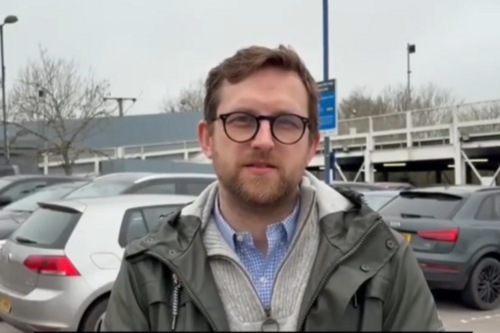 Freddie outside Haddenham Parkway Station