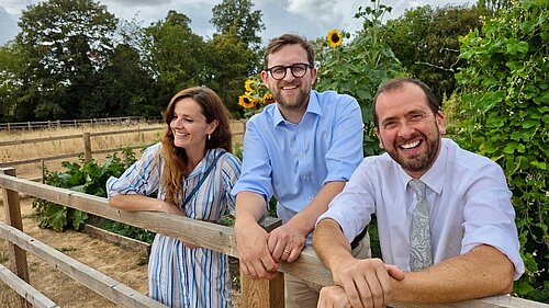 Freddie in South Stoke with County Councillor and Leader of SODC Maggie Filipova-Rivers and Leader of OCC Tim Bearder