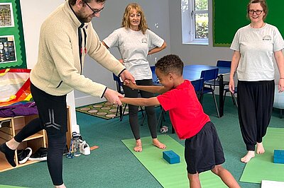 Freddie during the yoga session at Watlington Primary School