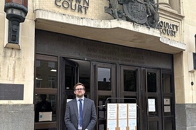 Freddie outside Oxford Crown Court