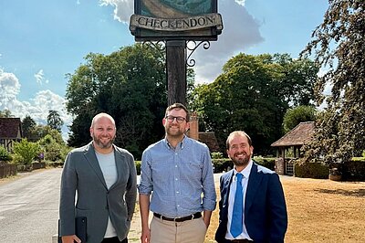 Freddie in Checkendon with County and District Councillor Ben Higgins, and Leader of Oxfordshire County Council Tim Bearder
