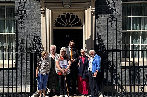 Freddie with Horspath campaigners outside number 10 Downing Street