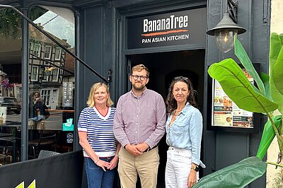 Freddie outside the Banana Tree in Henley
