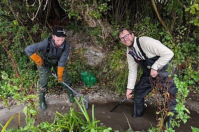 Freddie volunteering on a chalkstream workparty