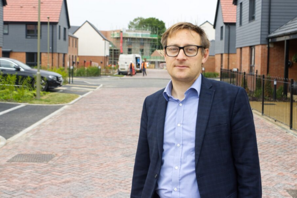 Olly near a building site