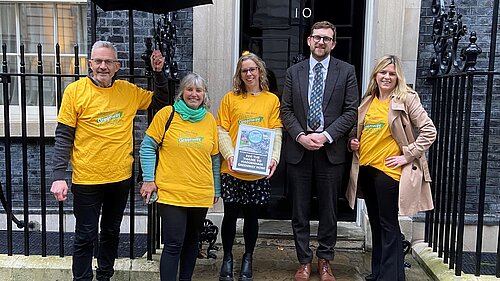 Freddie and Greenway campaigners outside 10 Downing Street 
