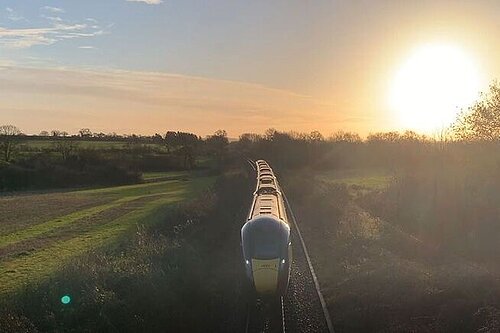 Train in sunset