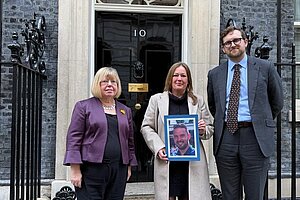 Freddie outside 10 Downing Street with Jason's family