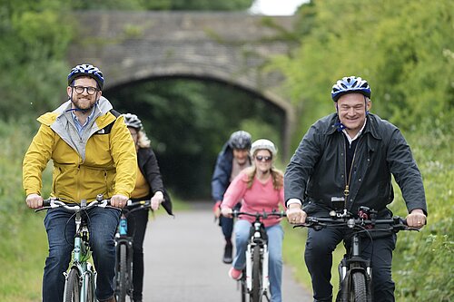 Freddie with Ed Davey cycling the Haddenham to Thame path