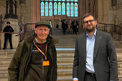 Freddie in Westminster with local farmer