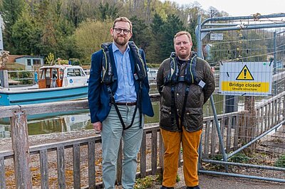 Freddie and the Mayor of Henley during their trip with the Environment Agency