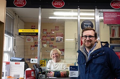 Freddie visiting Great Milton Post Office