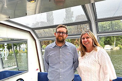Freddie with local airbnb host on the river boat trip