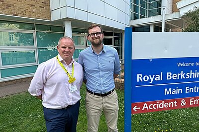 Freddie outside the Royal Berkshire Hospital